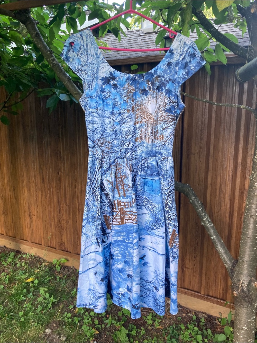 Retrolicious Blue Scenic Fit-and-Flare Midi Dress